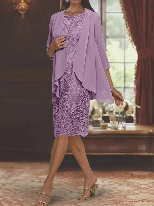 Sheath/Column Jewel Neck Tea-Length Mother of the Bride Dresses