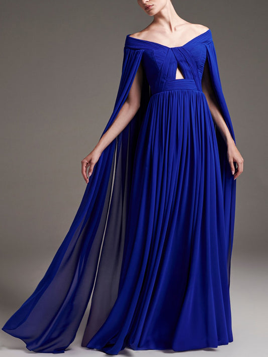 Off-the-shoulder Solid Color Maxi Dress
