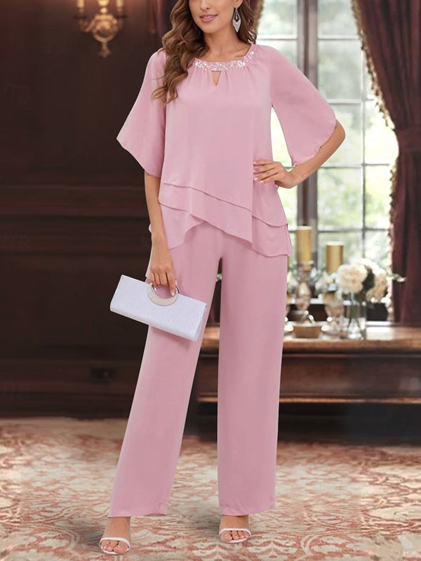 Irregular Hem Elegant Chiffon Women's Suit