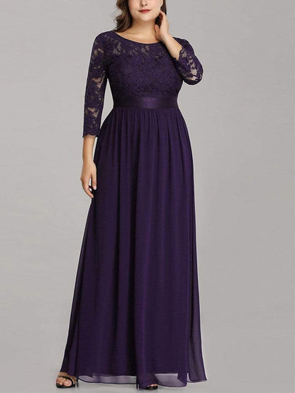 Round Neck Lace Solid Color Maxi Dress