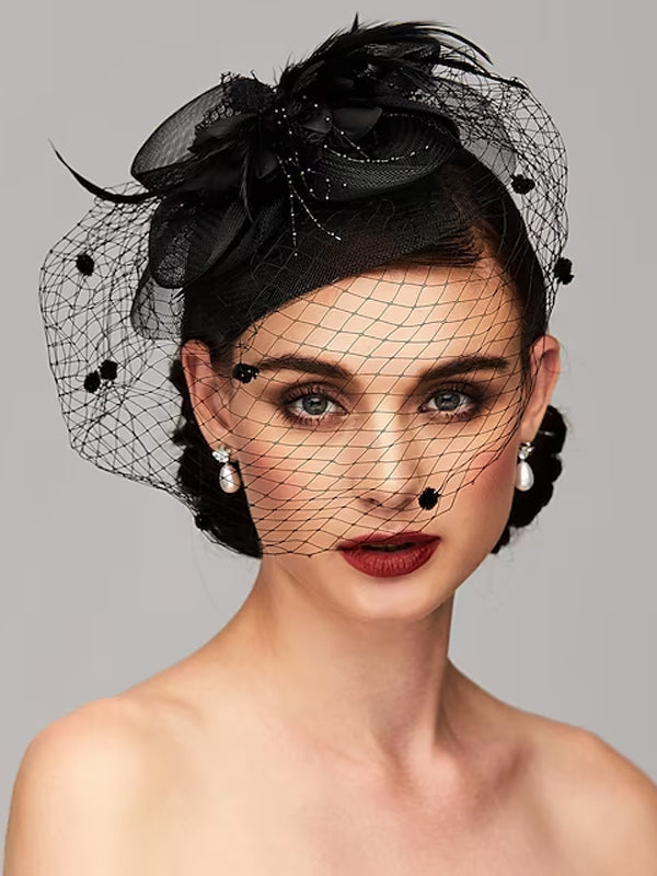 Mesh Feather Beanie Hat Headwear