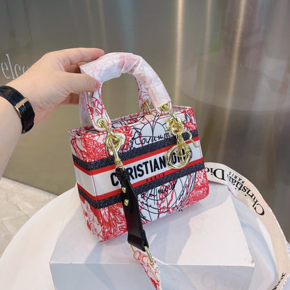 Lady D-Lite Medium Embroidery Canvas 2-Ways Tote Bag White