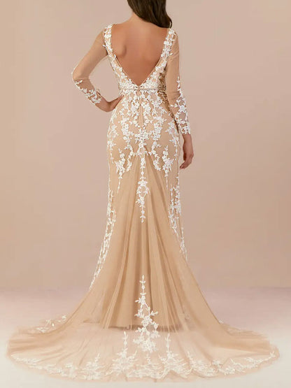 Diamond White Sand Mermaid Sequins Tulle Dress
