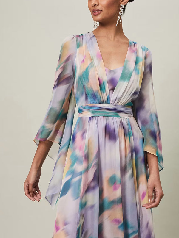 V-neck Irregular Cuffs Chiffon Temperament Women's Dress