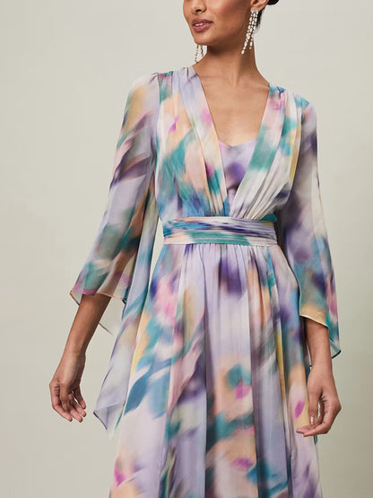 V-neck Irregular Cuffs Chiffon Temperament Women's Dress