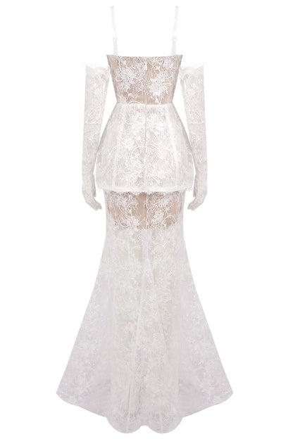 loveedsTM-New White Mesh Fishtail Dress-vx