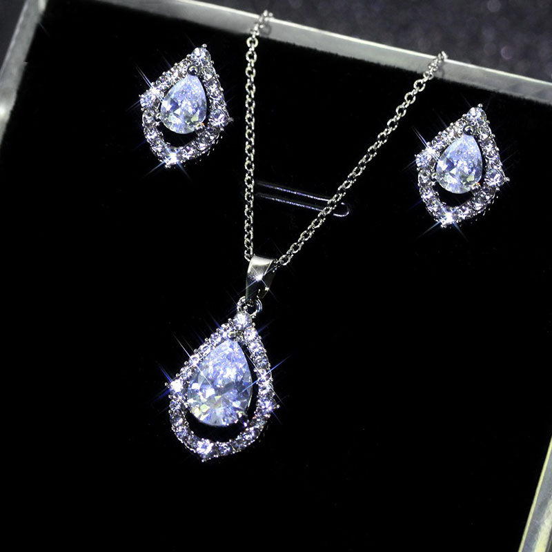 Waterdrop Set Shiny Zircon Necklace Earring Set