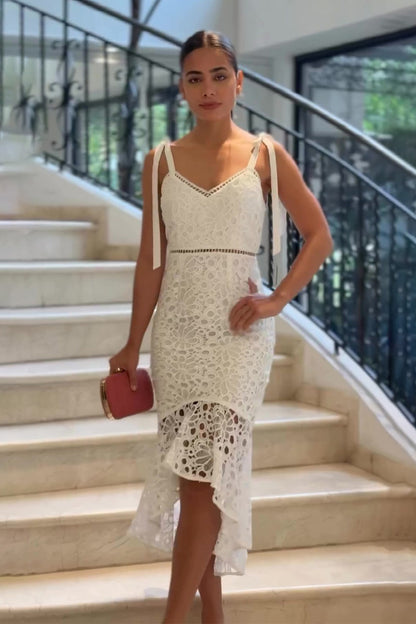 loveedsTM-Niche sexy V-neck suspender dress high-grade lace long skirt