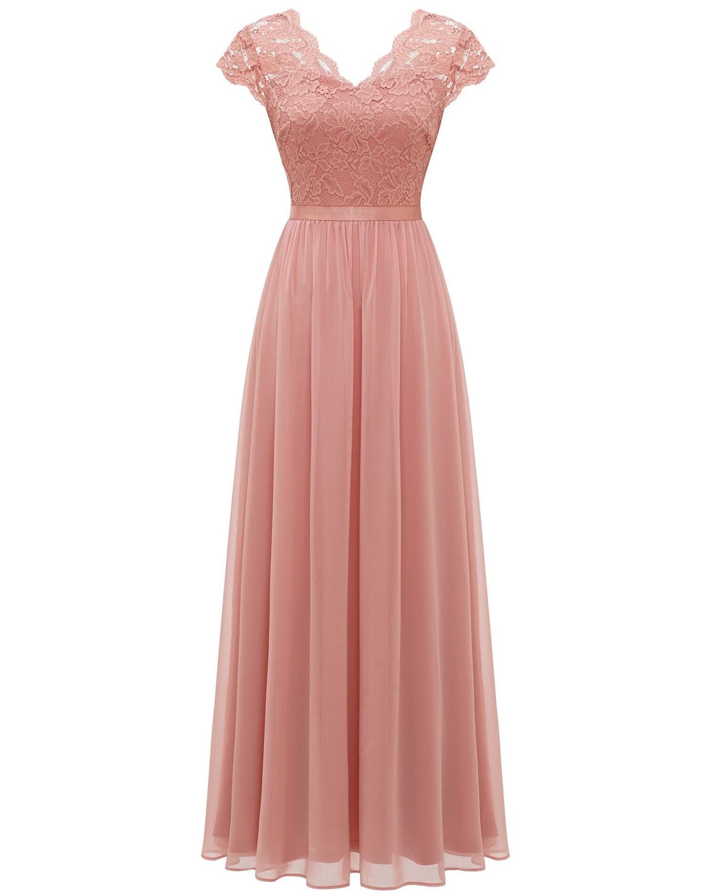 loveedsTM- Women&#39;s Elegant Vintage V Neck 3/4 Sleeve Floral Lace Chiffon Wedding Bridesmaid Maxi Dress Long Formal Dresses