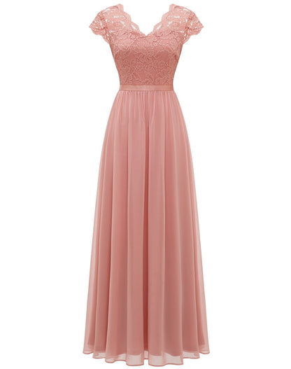 loveedsTM- Women&#39;s Elegant Vintage V Neck 3/4 Sleeve Floral Lace Chiffon Wedding Bridesmaid Maxi Dress Long Formal Dresses