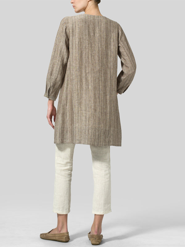 Round Neck Cotton And Linen Top And Trousers Suit