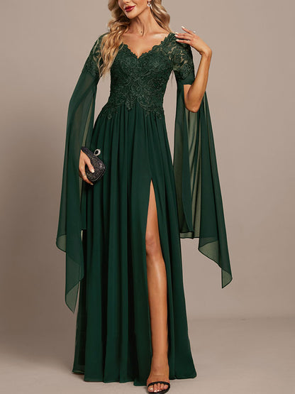 A-line Scoop Illusion Asymmetrical Sequin Lace Evening Dress