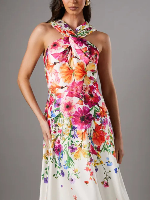 Gradual Floral Sleeveless Satin Maxi Dress