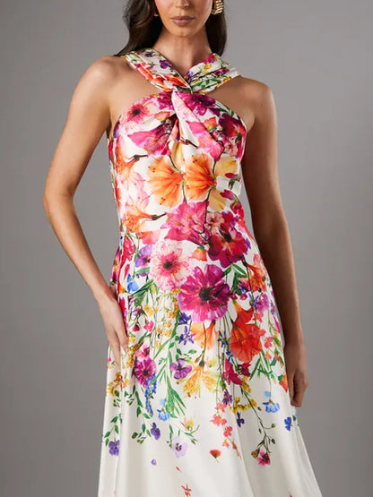 Gradual Floral Sleeveless Satin Maxi Dress