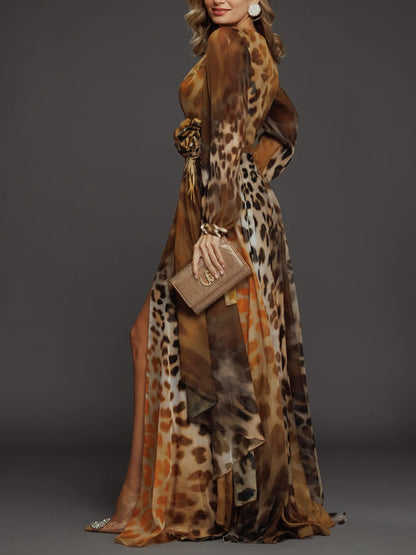 Leopard Print Chiffon Party Dress