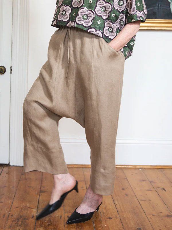 Lace-up Nine-point Cotton and Linen Women's Pants
