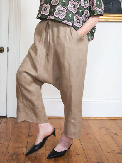 Lace-up Nine-point Cotton and Linen Women's Pants