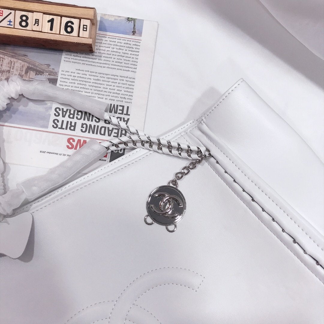 CHANEL CAVIAR MEDIUM STUDDED DEAUVILLE WHITE