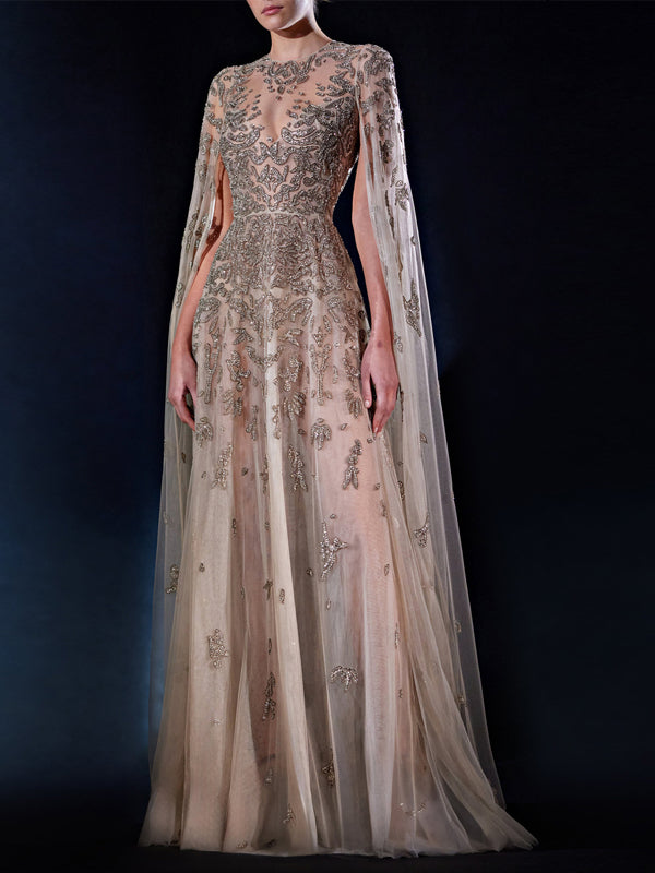 Round Neck Mesh Lace Maxi Dress