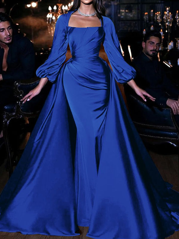 Square Collar Satin Elegant Women's Gown