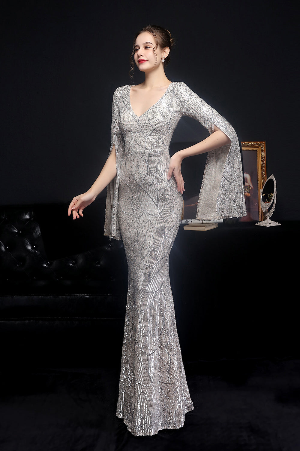 loveedsTM-Sequined long banquet slim fishtail elegant lady evening dress