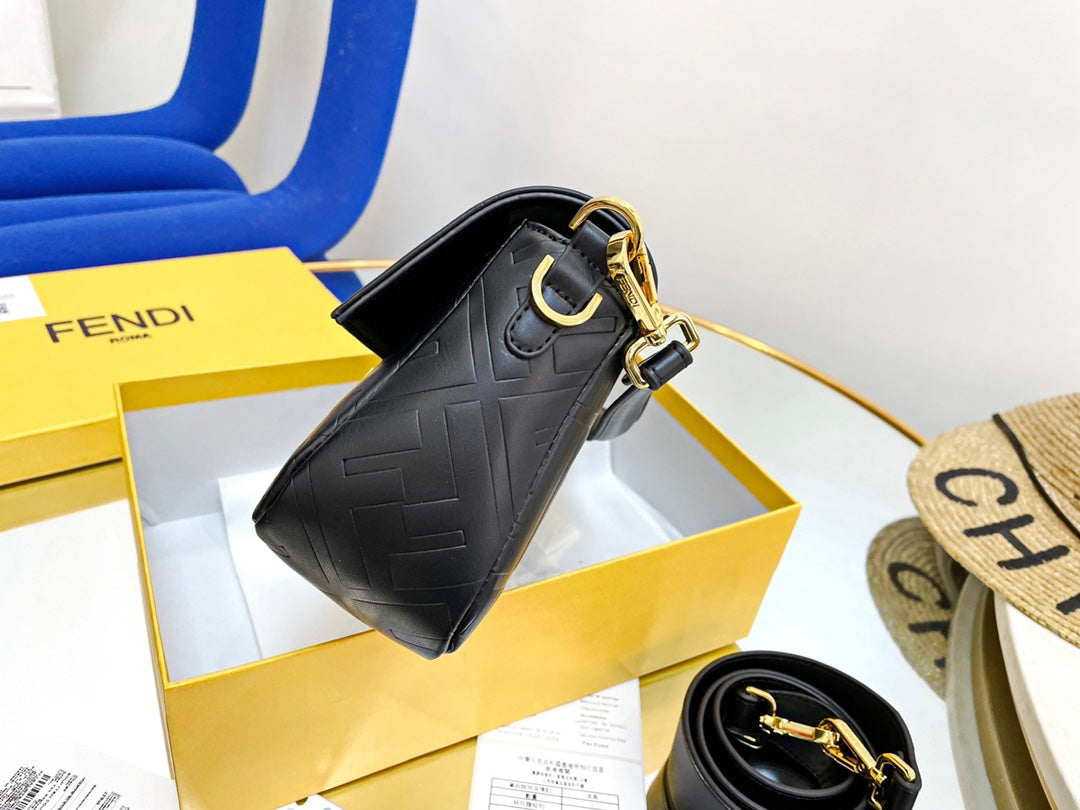 FENDI  Nappa FF 1974 Embossed Mini Baguette Black Sold Out