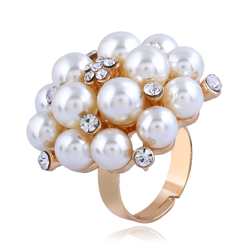 adjustable pearl ring with index finger ring opening