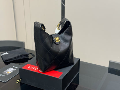 CHANEL LARGE HOBO BAG SHINY GOLD TONE METAL BLACK 21CM AS5410 B19776 94305