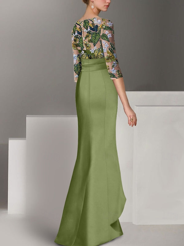 Floral Leaf Ruffle Embroidery Mother of the Bride Dress