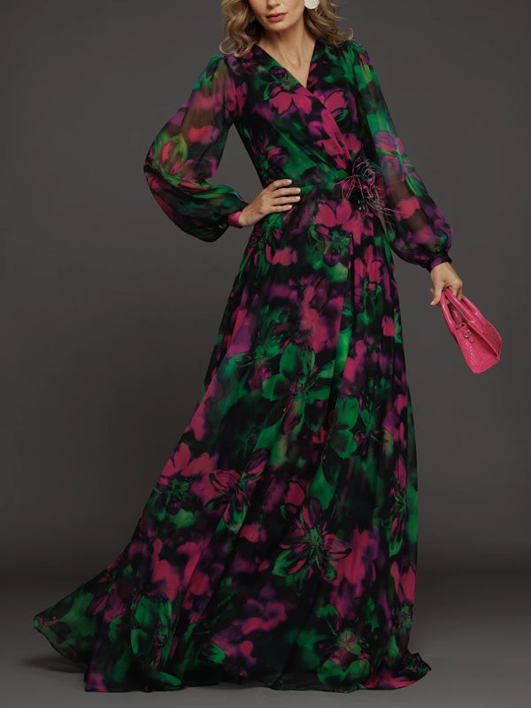 Temperament Floral Elegant Chiffon Ladies Dress