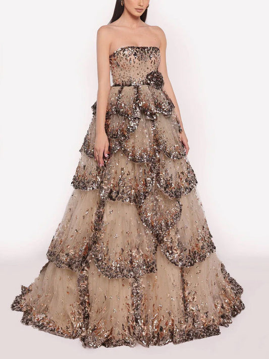 Layers of Sequined Mesh Ladies Dress