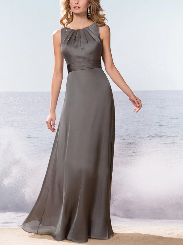 Round Neck Solid Color Sleeveless Maxi Dress
