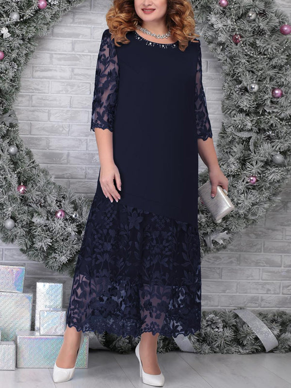 Solid Lace Paneled Maxi Dress