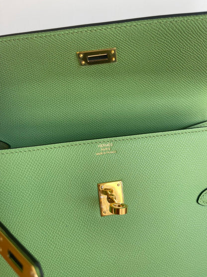 H KELLY SELLIER EN DESORDRE EPSOM GOLD-TONED HARDWARE GREEN 25CM