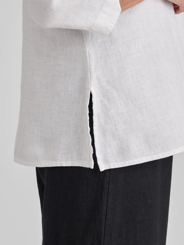 V-neck Cotton And Linen Solid Color Top