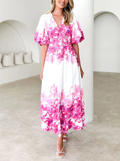 Puff Sleeve Chiffon Women's Dress