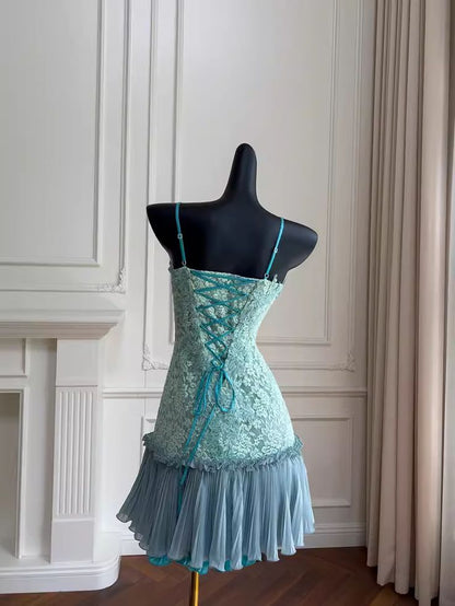 Barbie Raquel A Line Spaghetti Straps Green Lace Short Outfit Homecoming Dress SH1808