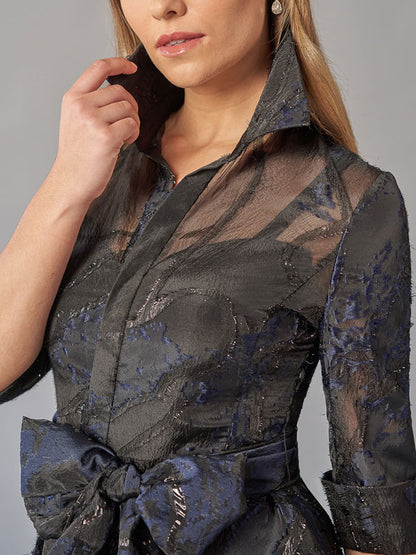 Elegant jacquard Shirt Collar Women's Dress
