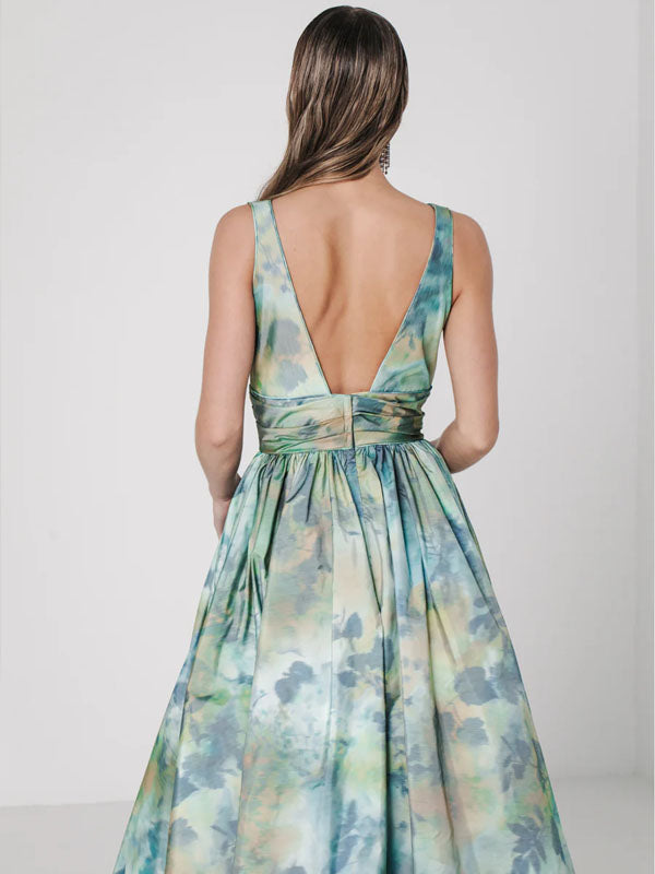 V-neck Sleeveless Printed Maxi Dress