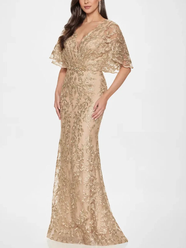 V-neck Lace Solid Color Maxi Dress