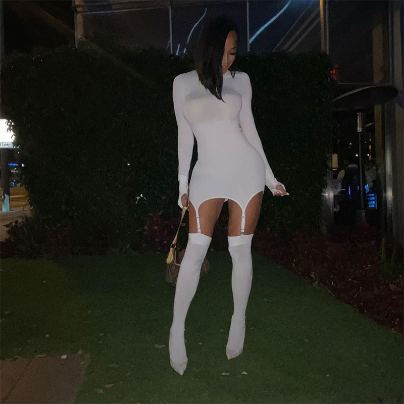 loveedsTM- Spring Sexy Party Mini Dress With Stocking Women Elegant Evening Dress Female Casual Bodycon Dresses Vintage Black White