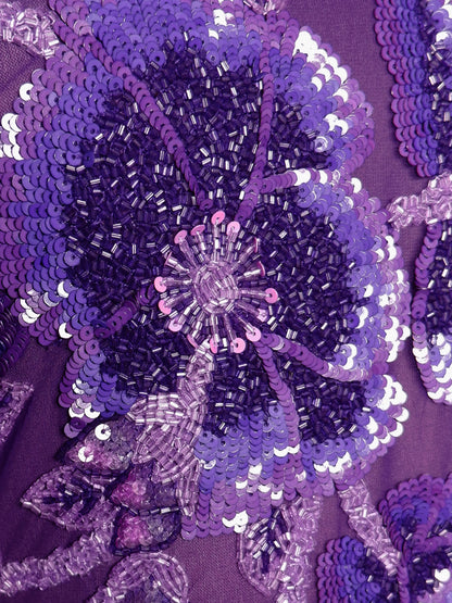 Round Neck Mesh Sequin Solid Color Maxi Dress