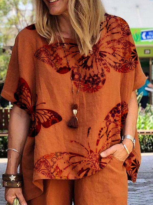 Butterfly Print Shorts Women's Suit