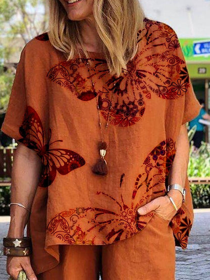 Butterfly Print Shorts Women's Suit