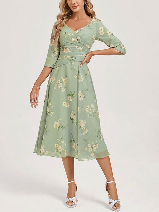 Temperament V-neck Elegant Floral Women's Dress