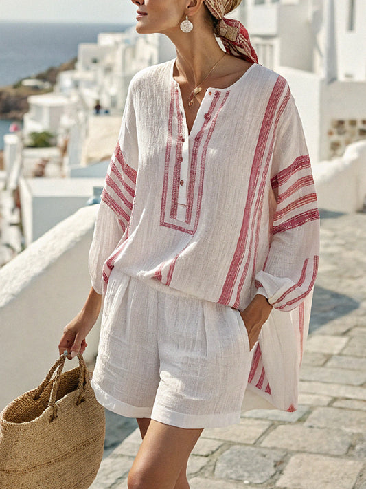 Linen And Cotton Beach Shorts Women's Suit