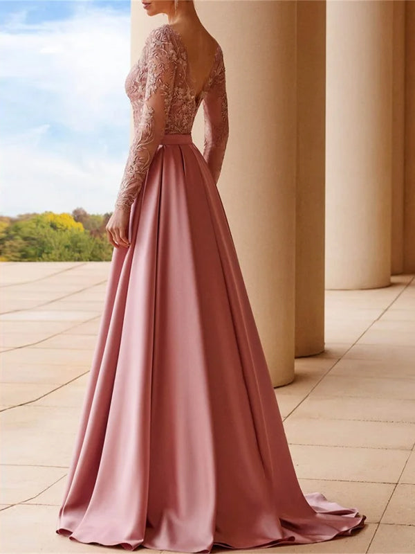 Women's Solid Color Embroidery Prom Dress