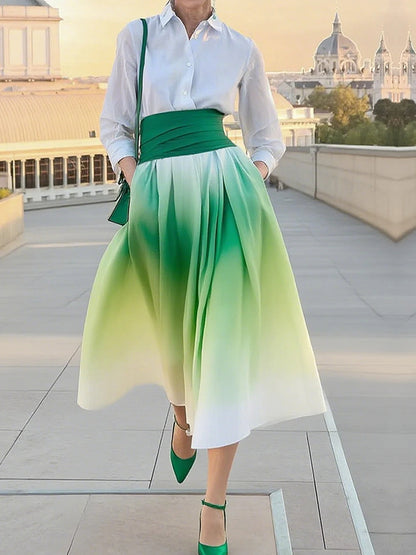 Urban Ombre Printing Maxi Dress With Belt