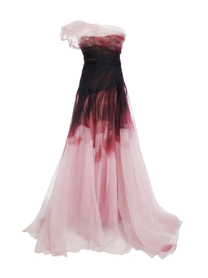 Off-shoulder Mesh Maxi Dress