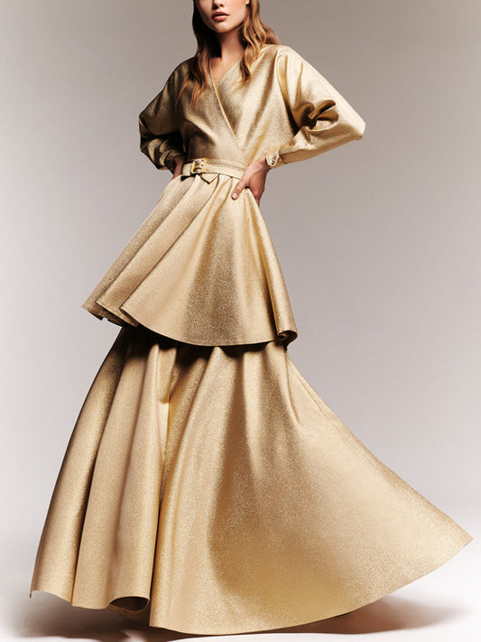 V-neck Solid Color Maxi Dress